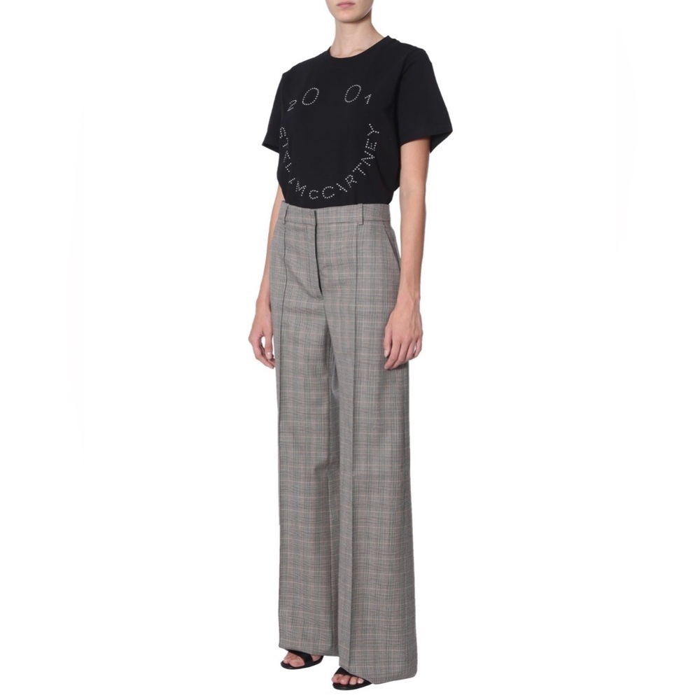 Stella McCartney Prince of Wales Check Glen Plaid Wool Trouser Wide Leg Pants 0